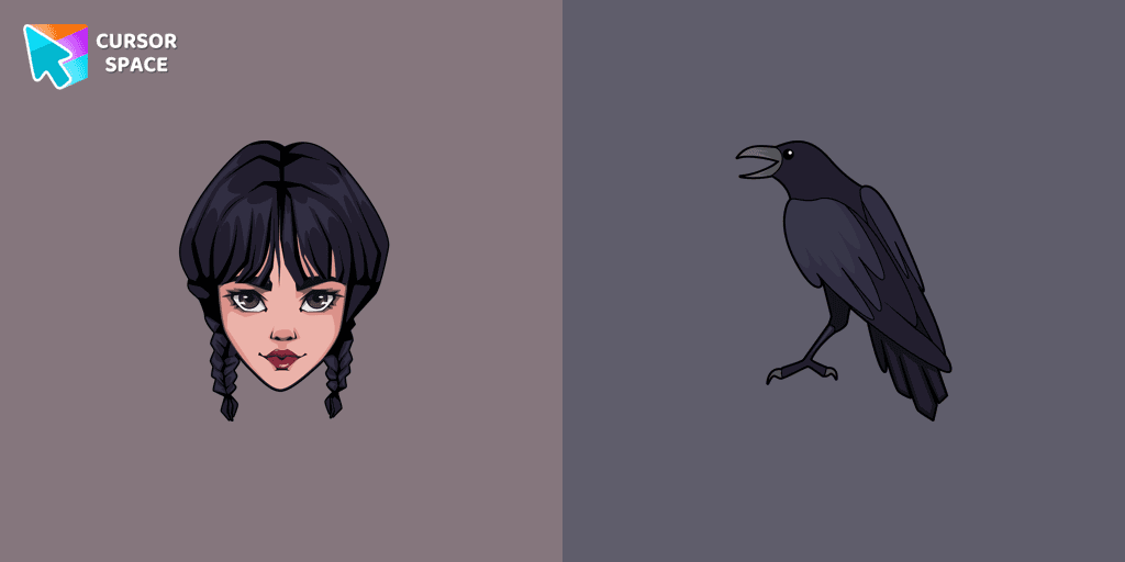 Wednesday Addams and Crow cursor cursor pack